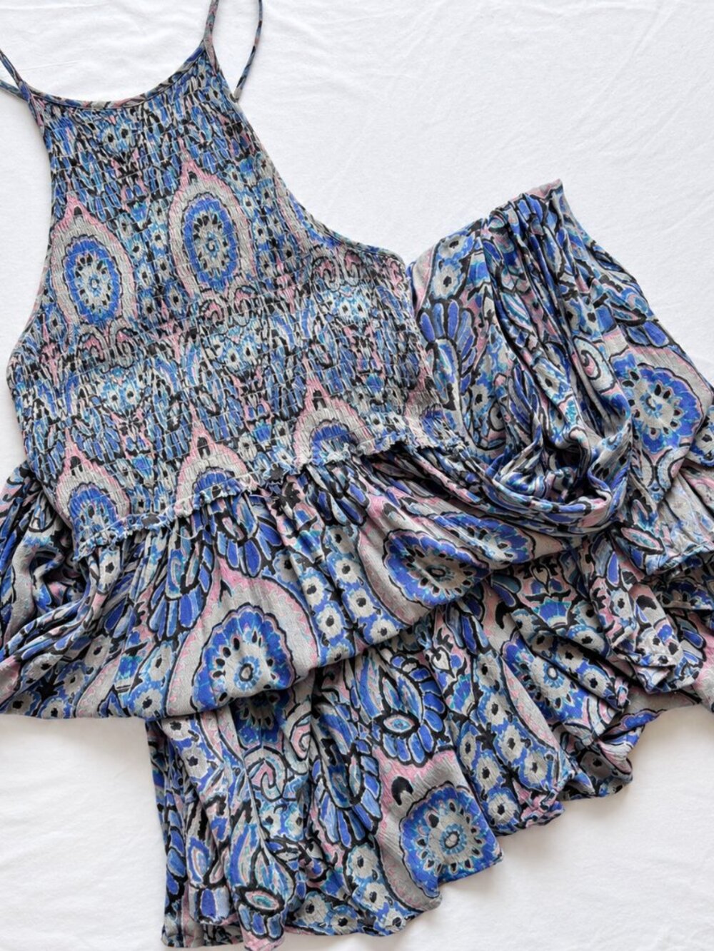 Free People Seasons in the Sun Smocked Halter Dress XS Paisley Boho